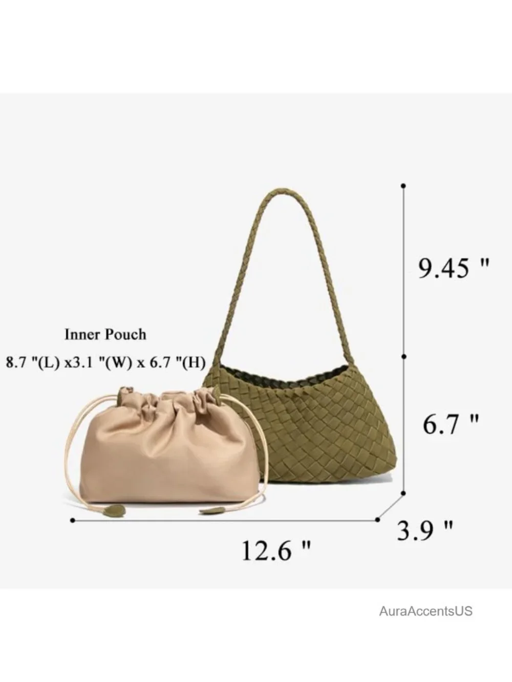 Trendy Woven Hobo Bag Suede PU Leather Bucket Purse Shoulder Tote Handbag